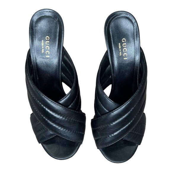 Gucci Webby Leather Mule Open Toe Block Heel Sandals - Picture 4 of 12